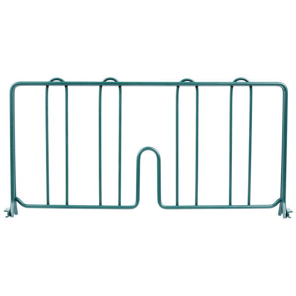 A green Metroseal wire shelf divider for a Metro rack.