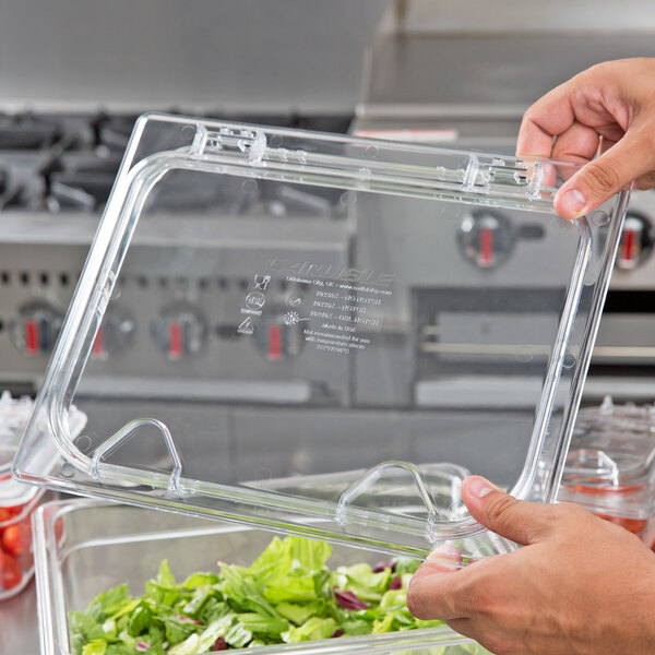 Carlisle 10238Z07 StorPlus EZ Access 1/2 Size Clear Polycarbonate Hinged Lid with Two Handles