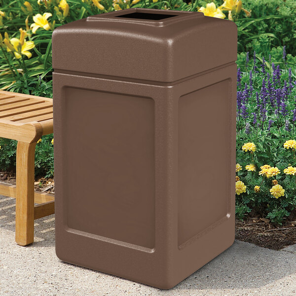 Commercial Zone 732163 PolyTec 42 Gallon Square Nuthatch Brown Open Top Waste Container