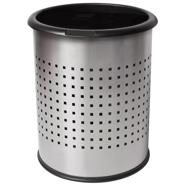 Commercial Zone 785229 Precision InnRoom 12.8 Qt. / 3.2 Gallon Stainless Steel Round Trash Receptacle / Wastebasket with Black Liner