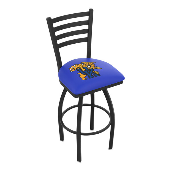 A blue Holland Bar Stool with University of Kentucky logo on the cushion and ladder back.