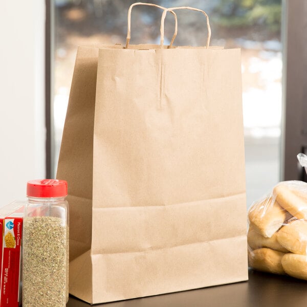 Duro Bistro Natural Kraft Paper Shopping Bag with Handles 10 x 6 3/4 x  12 - 250/Bundle