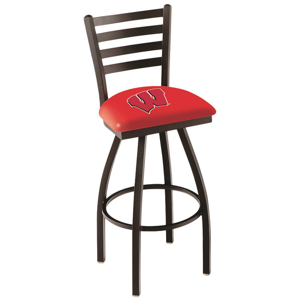 Holland Bar Stool L01430Wisc-W University of Wisconsin Swivel Stool with Ladder Back and Padded Seat