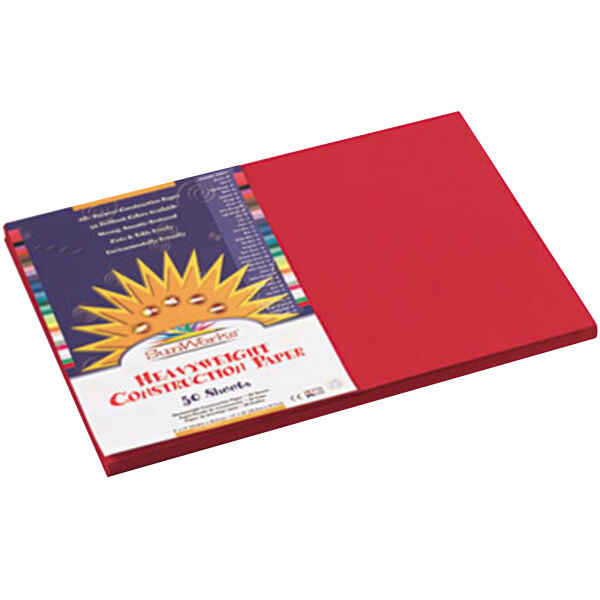SunWorks 9907 12" x 18" Holiday Red Pack of 58# Construction Paper - 50 Sheets