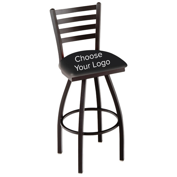 A black Holland Bar Stool with an NHL logo on the seat pad.