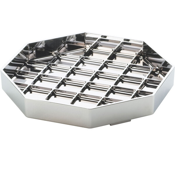 A silver Cal-Mil octagonal tray with a grid pattern on it.