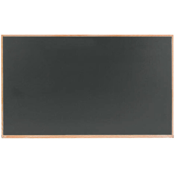 A blackboard with a slate gray solid oak wood frame.