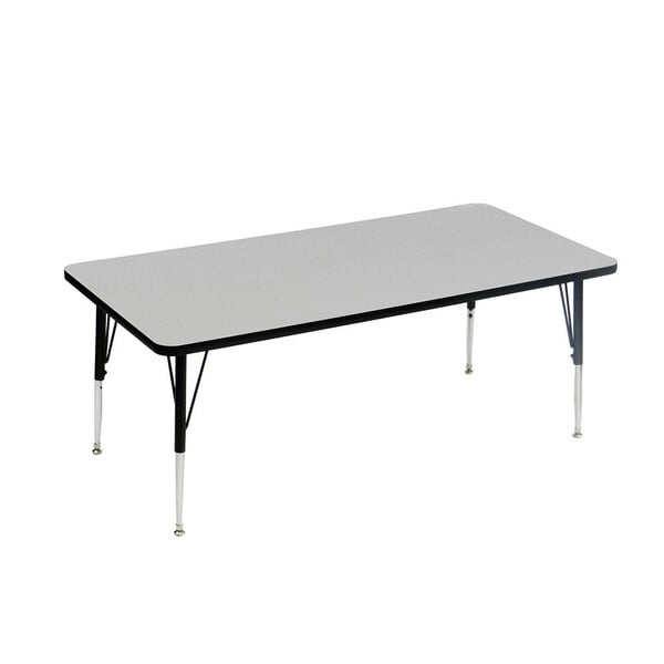Correll EconoLine 24″ x 48″ Rectangular Gray Granite 19″-29″ Adjustable Height Melamine Top Activity Table with Black Legs and T-Mold