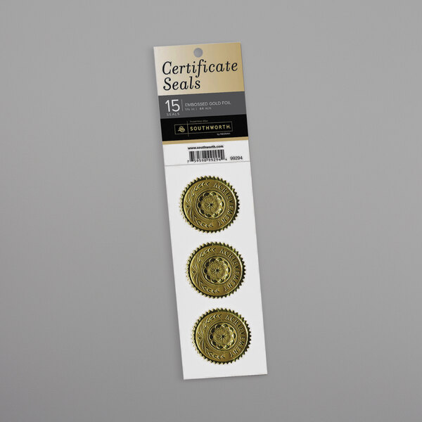 A package of Southworth gold certificate seal stickers.