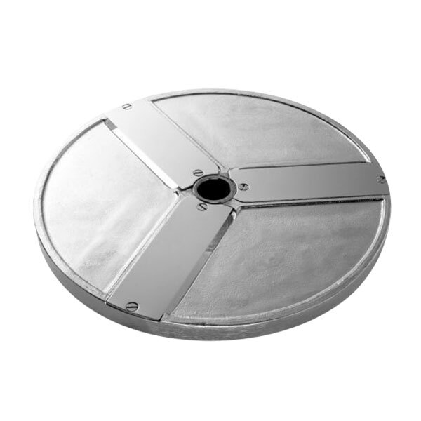 A stainless steel circular Sammic FC-14+ slicing disc with holes.