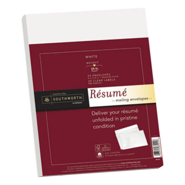 southworth rf6q 9 x 12 white 25 cotton resume envelope with