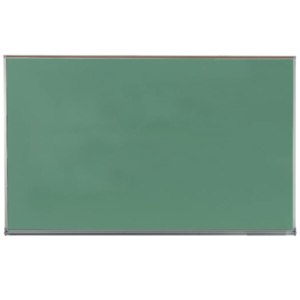 A green rectangular chalkboard with a white metal frame.