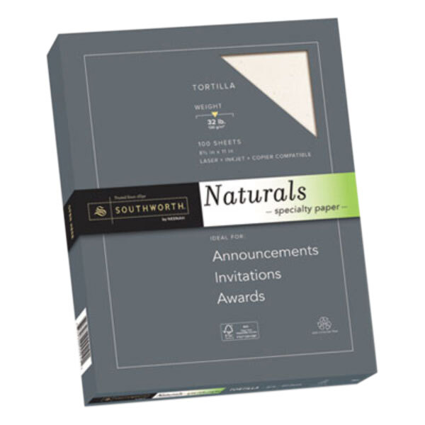 A box of Southworth Naturals white specialty paper with a label.