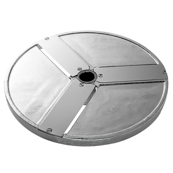 A circular metal Sammic FC-1+ slicing disc with holes.