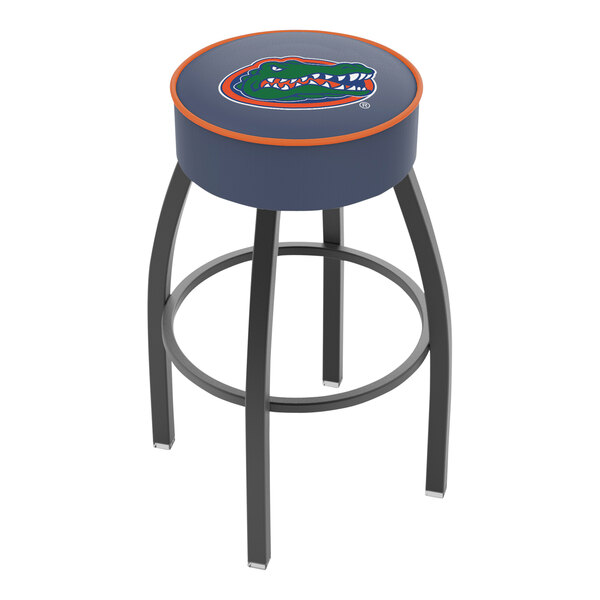 A Holland Bar Stool University of Florida swivel bar stool with a blue and orange seat and Gators logo.