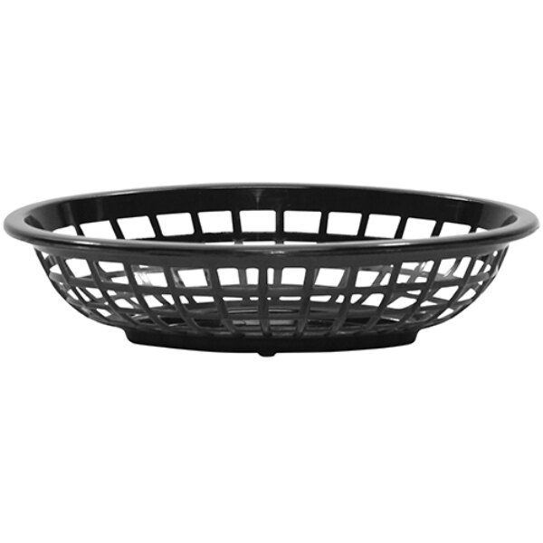 Tablecraft 1071BK 8" x 5 3/8" x 2" Black Oval Side Order Plastic Basket