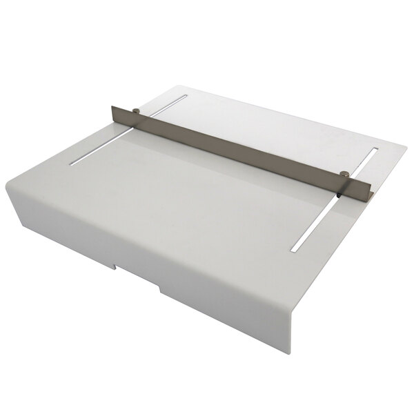 A white rectangular plastic tray with a metal frame.