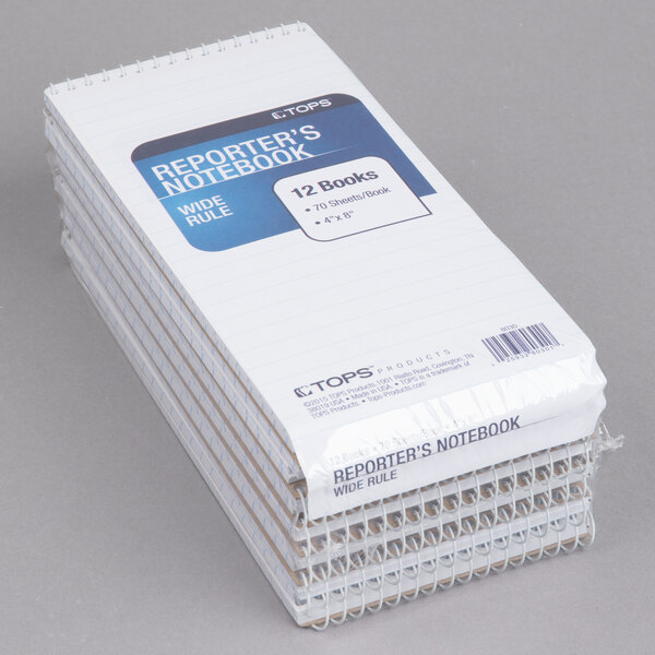 TOPS 8030 4" x 8" Wide Ruled White Wirebound Reporter's Notebook 12/Pack
