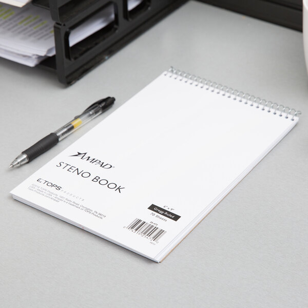 Ampad 25472 6" x 9" Gregg Ruled White Wirebound Steno Pad 12/Pack