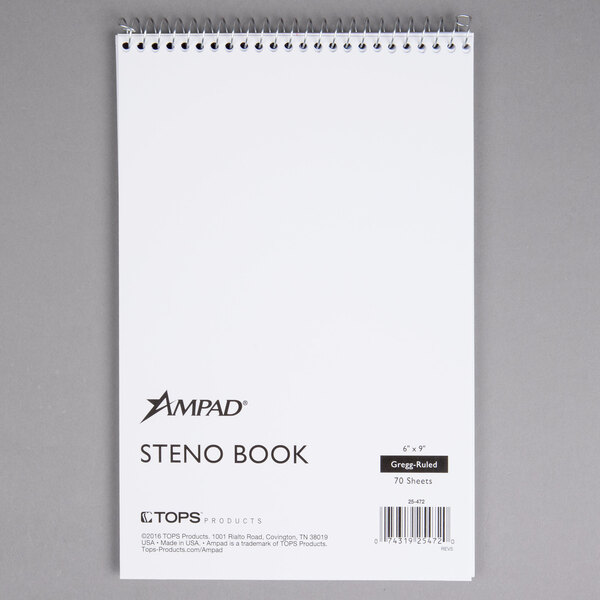 Ampad 25472 6" x 9" Gregg Ruled White Wirebound Steno Pad 12/Pack