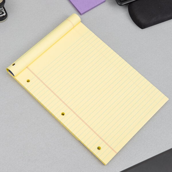 Ampad 20-243 8 1/2" x 11 3/4" Wide Ruled Canary 3-Hole Punched Writing Pad - 6/Pack
