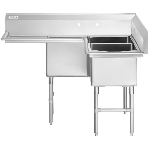 Regency 57" 16 Gauge Stainless Steel Three Compartment Commercial Corner Sink with 2 Drainboards