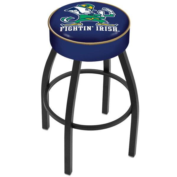 A blue Holland Bar Stool with a Notre Dame leprechaun logo on the seat.