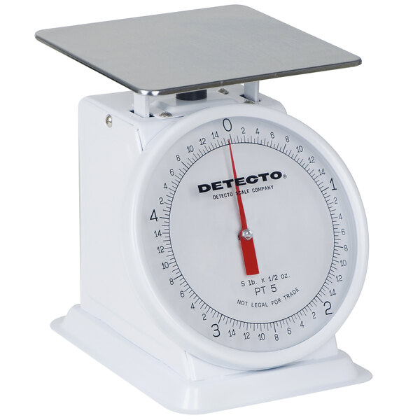 A white Cardinal Detecto mechanical portion scale with a metal top and base.