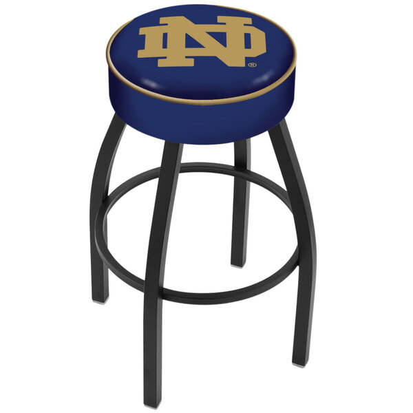 A blue Holland Bar Stool with Notre Dame logo on a gold seat.