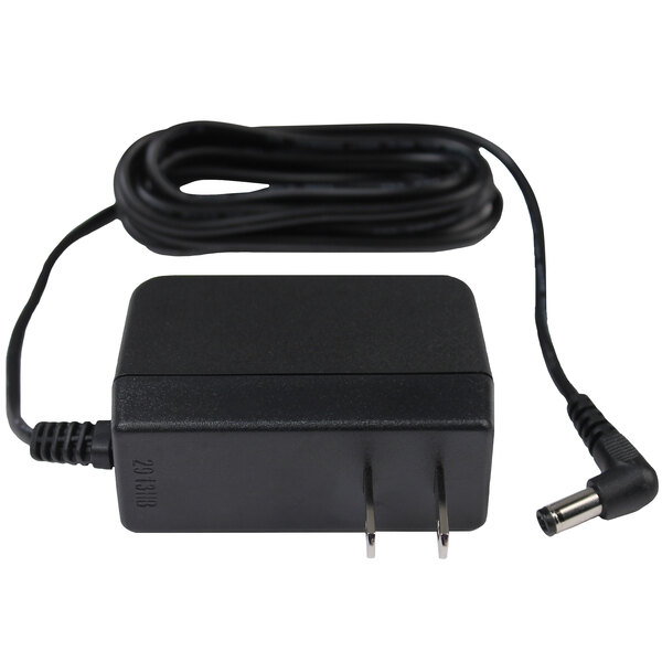 A black Cardinal Detecto 12V AC adapter with a wire and white strip.