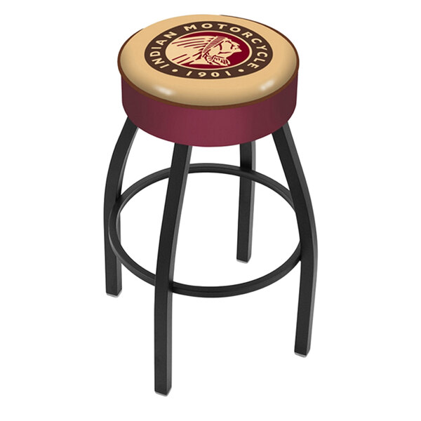 A Holland Bar Stool with an Indian Motorcycle logo on the seat.