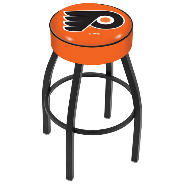 A Holland Bar Stool Philadelphia Flyers swivel bar stool with a logo on the seat.