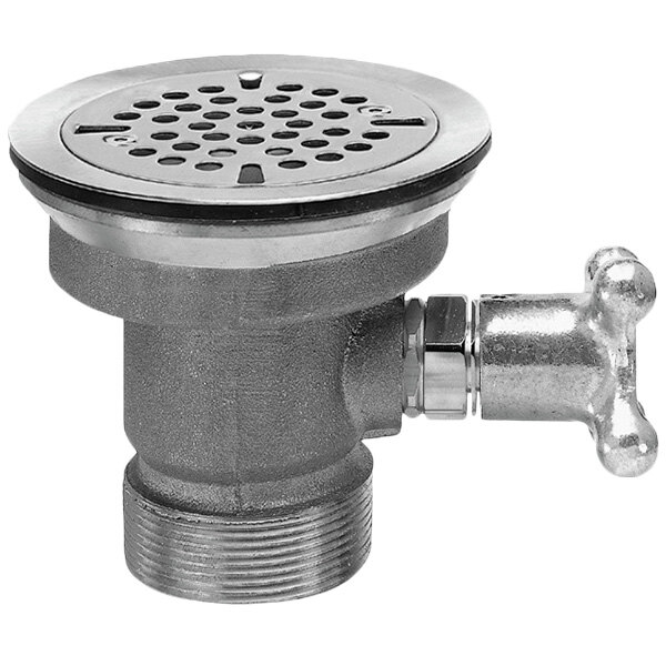 Fisher 22365 DrainKing Brass Knob / Lever Handle Vandal-Resistant Waste Valve with 3 1/2" Sink Opening, 1 1/2" / 2" Drain Opening, and Flat Strainer