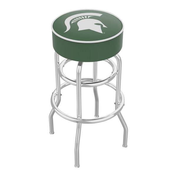 A green Holland Bar Stool with Michigan State University logo on the seat.