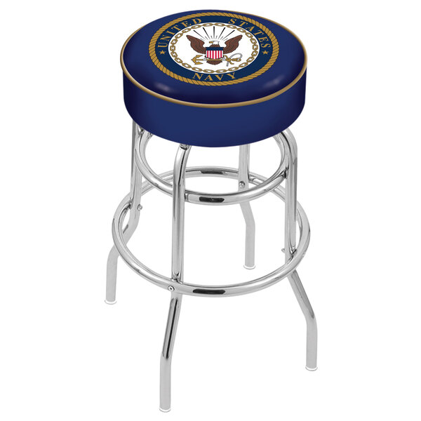 Holland Bar Stool L7C130Navy United States Navy Double Ring Swivel Bar Stool with 4" Padded Seat