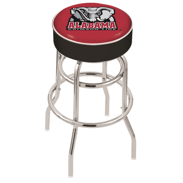 A Holland Bar Stool University of Alabama double ring bar stool with a logo on the seat.