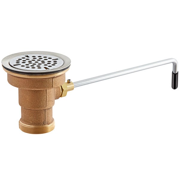 Fisher 22209 DrainKing Brass Lever Handle Waste Valve with 3 1/2" Sink Opening, 1 1/2" / 2" Drain Opening, and Flat Strainer