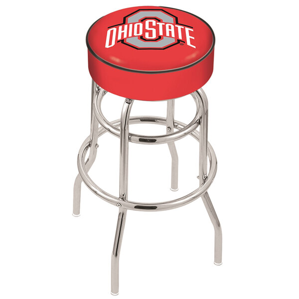 A red Holland Bar Stool with Ohio State University logo on the padded seat.