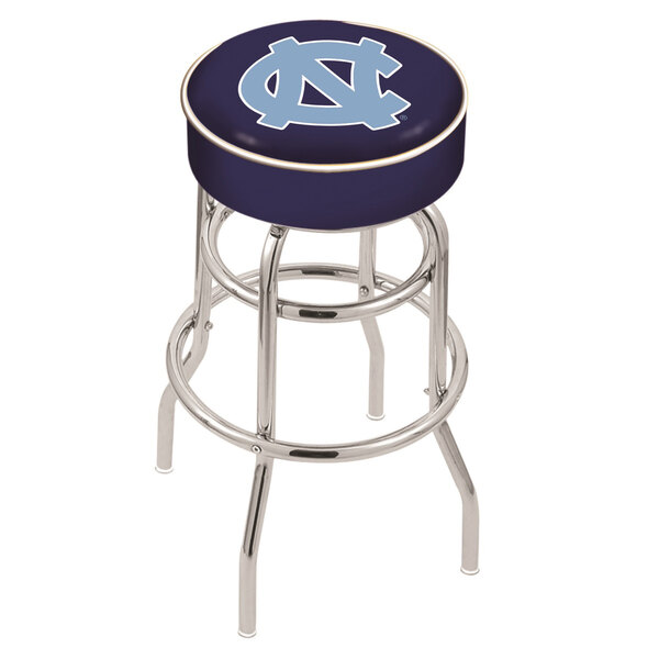 A blue Holland Bar Stool with the University of North Carolina logo on the seat.