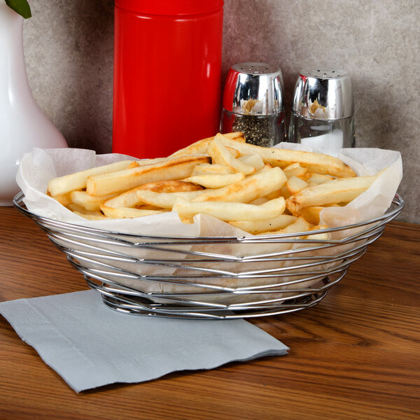 American Metalcraft FRUC16 Chrome Oval Birdnest Basket 9" x 6" x 3"