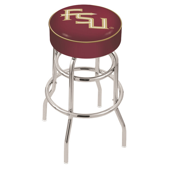 A Holland Bar Stool Florida State University bar stool with a logo on the seat.