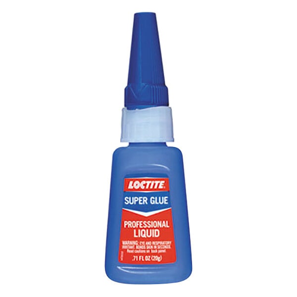 A blue bottle of Loctite Liquid Super Glue with a white cap.