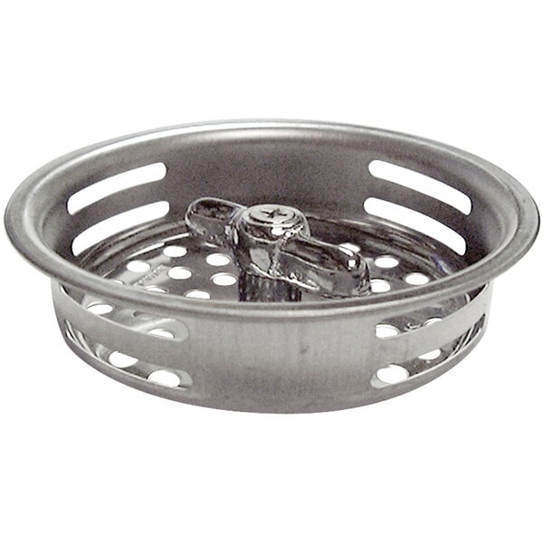 A Fisher stainless steel basket strainer with a metal cross handle.