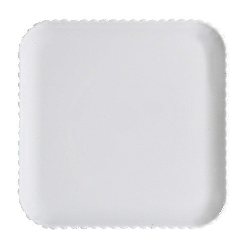 A white square GET Mediterranean polycarbonate plate with a scalloped edge.