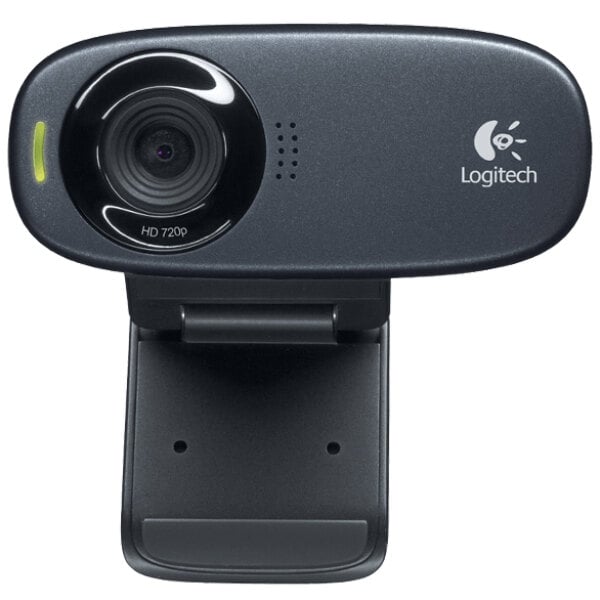 A Logitech C310 HD webcam with a camera lens.