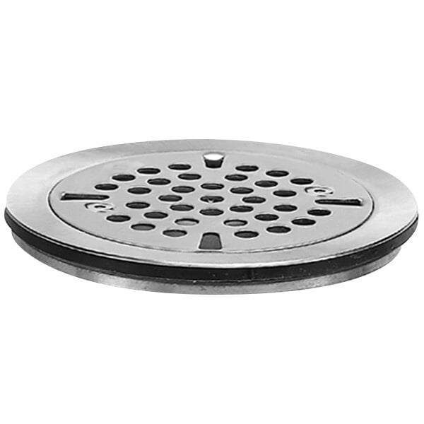 A round metal Fisher strainer with holes in it.