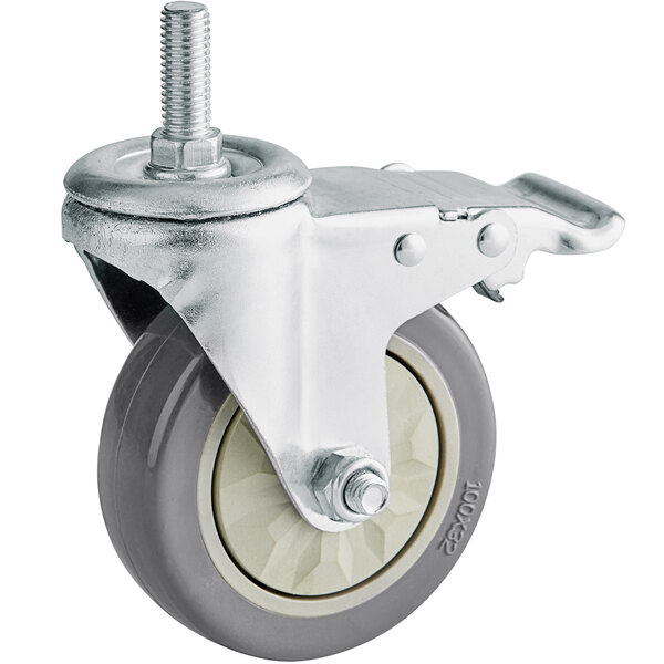 An Avantco swivel plate castor with a metal wheel and a metal rim.