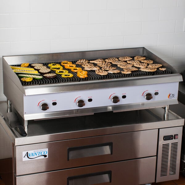 Cooking Performance Group 48CBRRBNL 48" Gas Radiant Charbroiler with 52", 2 Drawer Refrigerated Chef Base - 160,000 BTU