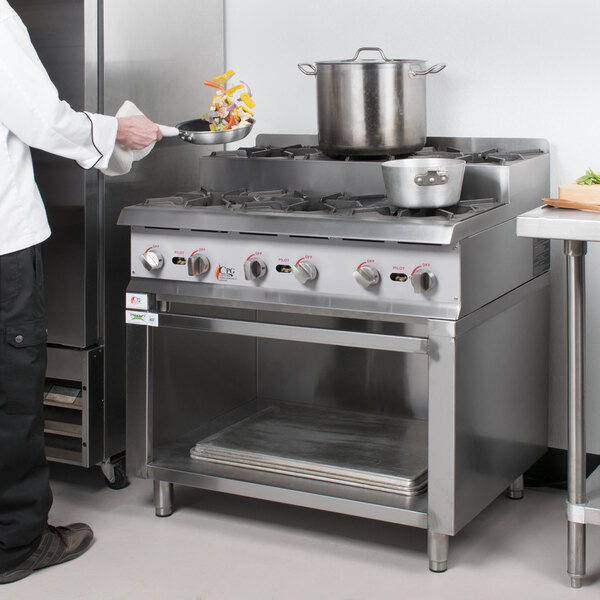 Cooking Performance Group 36RSUSBNL 36" Step-Up Gas Range / Hot Plate with Storage Base and High Output Burners - 180,000 BTU