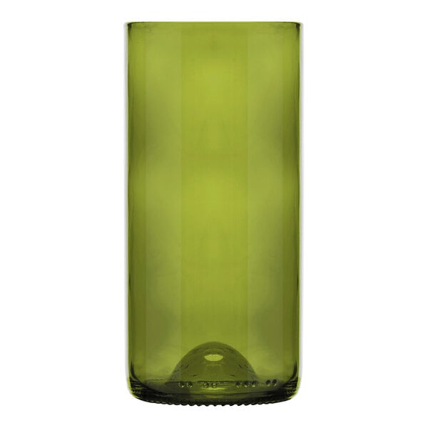 A green rectangular Libbey wine tumbler with a hole in the bottom.